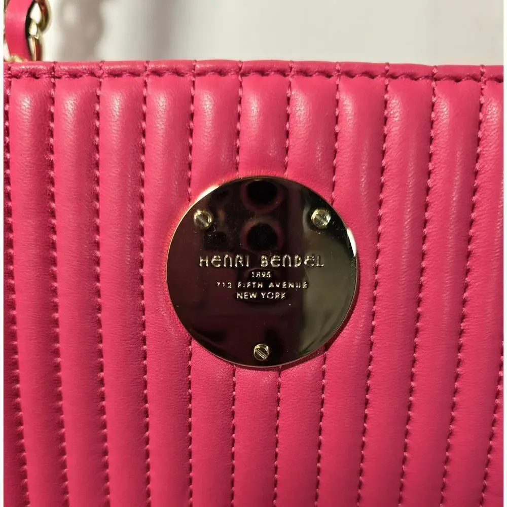 Henri Bendel No 7 Hot Pink Leather Tote Bag Quilted Vertical Chain East West